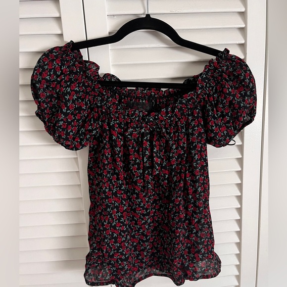Reformation off the shoulder black floral top Small - Picture 1 of 3